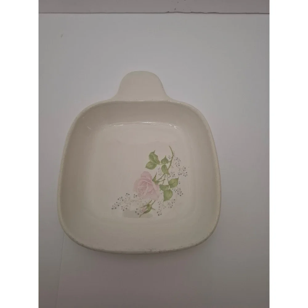 Vintage Cottage Kitchen Spoon Rest Spatula Holder Pink Rose Ribbed Edge Japan